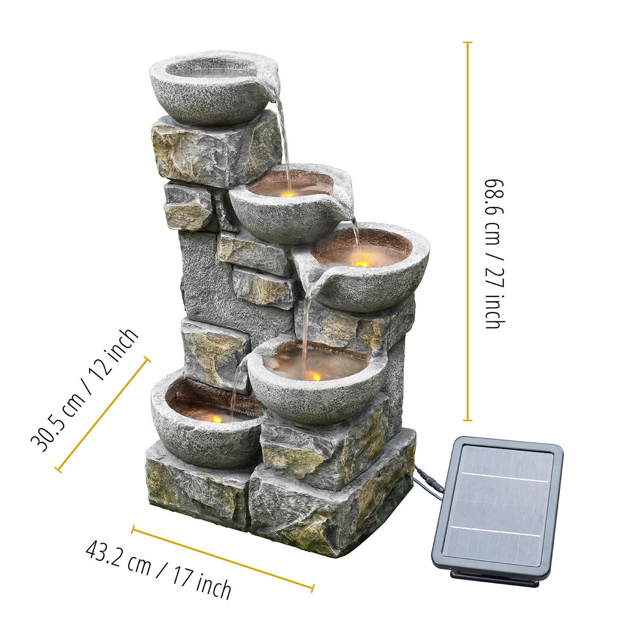 SOLAR-BRUNNEN Outdoor - Grau, Kunststoff (43.2/30.5/68.6cm) - Teamson Home