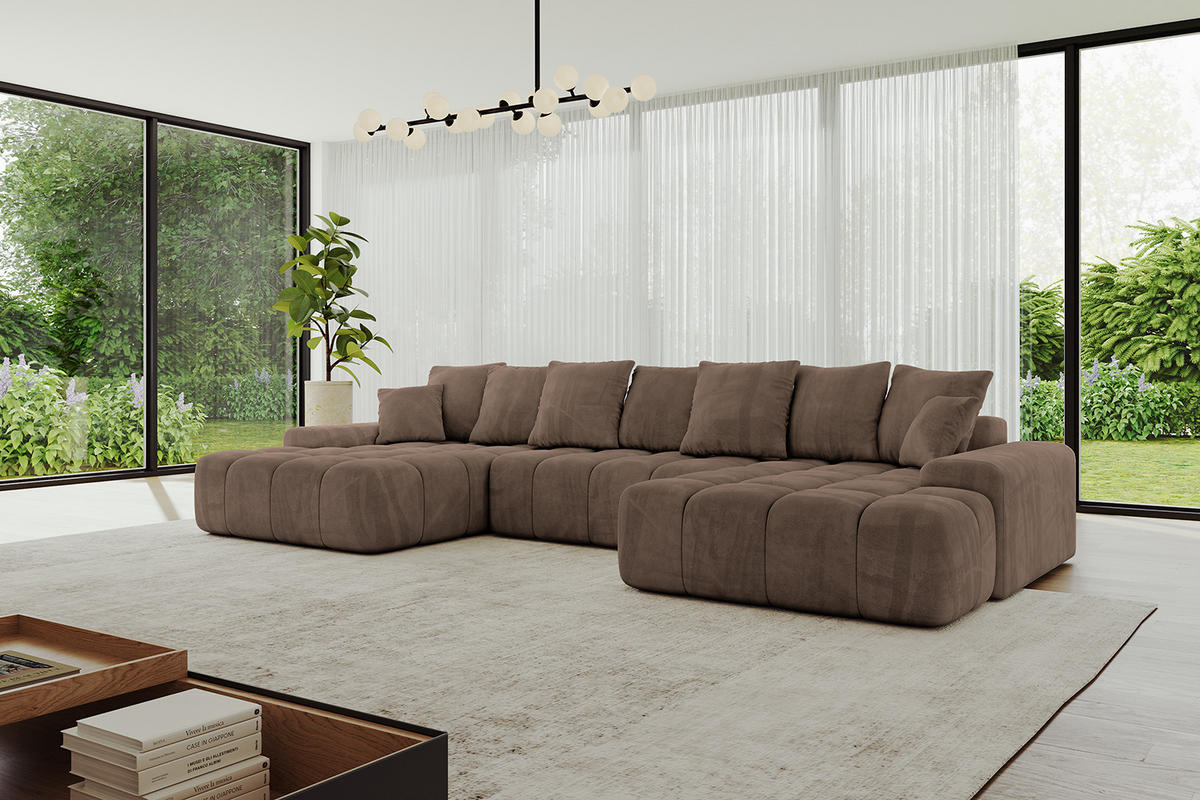 WOHNLANDSCHAFT ENSI-U - 353x164x88 cm Braun - Braun, Holzwerkstoff/Kunststoff (357/69/164cm) - ALTDECOR
