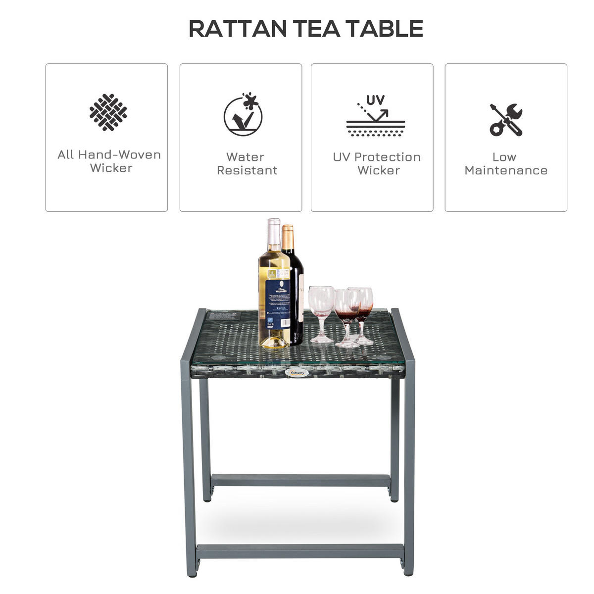 GARTEN BEISTELLTISCH Polyrattan Schwarz - Grau, Metall (50/495/50cm) - ComfortXL