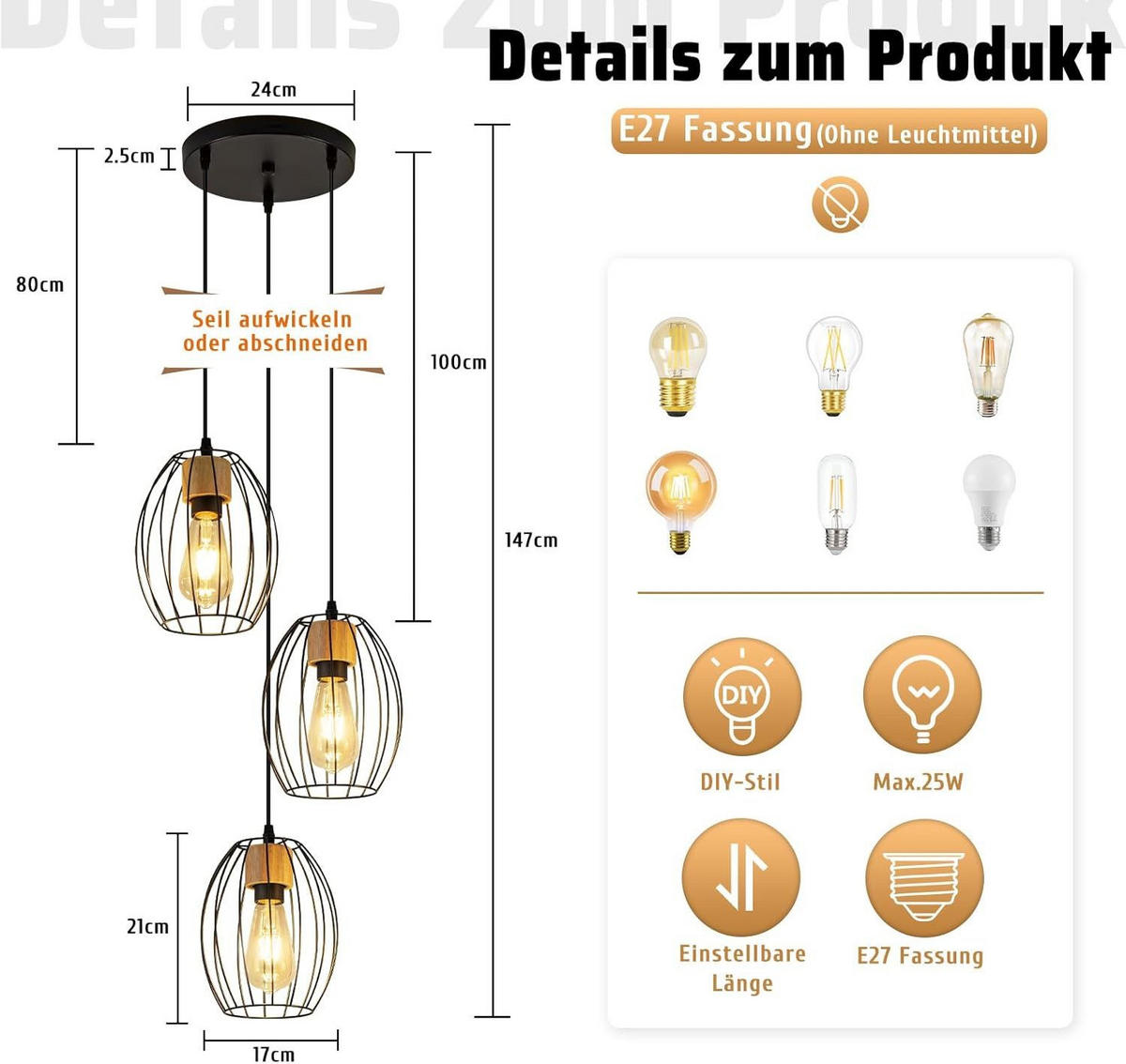 PENDELLEUCHTE BELL Ⅲ 24/17/147 cm - Schwarz, Metall (24/17/147cm) - Nettlife