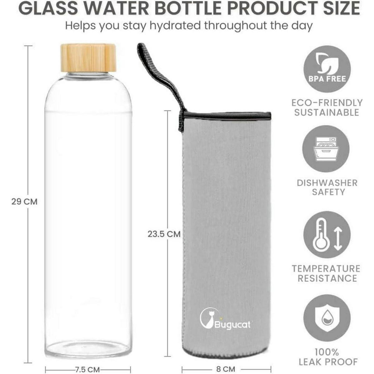 TRINKFLASCHE Glas 1L mit Schutzhülle Grau - Grau, Glas (7.5/7.5cm)