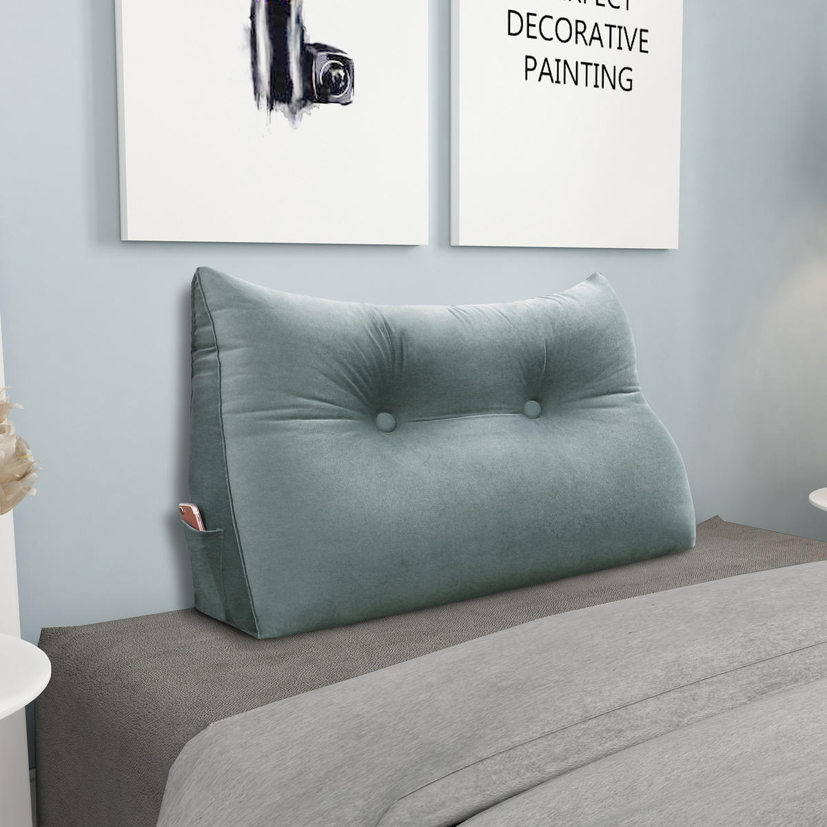 KEILKISSEN für Bett Samt Grau 80 cm - Grau, Textil (50/80cm) - Vercart