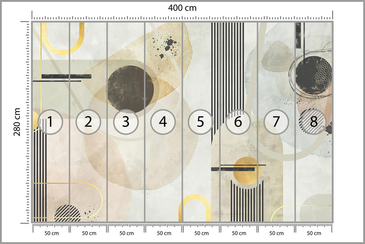 FOTOTAPETE für Wohnzimmer Geometrische Kreise Streifen Glamour 400x280 - Gelb/Beige, Papier (400/280cm) - Muralo