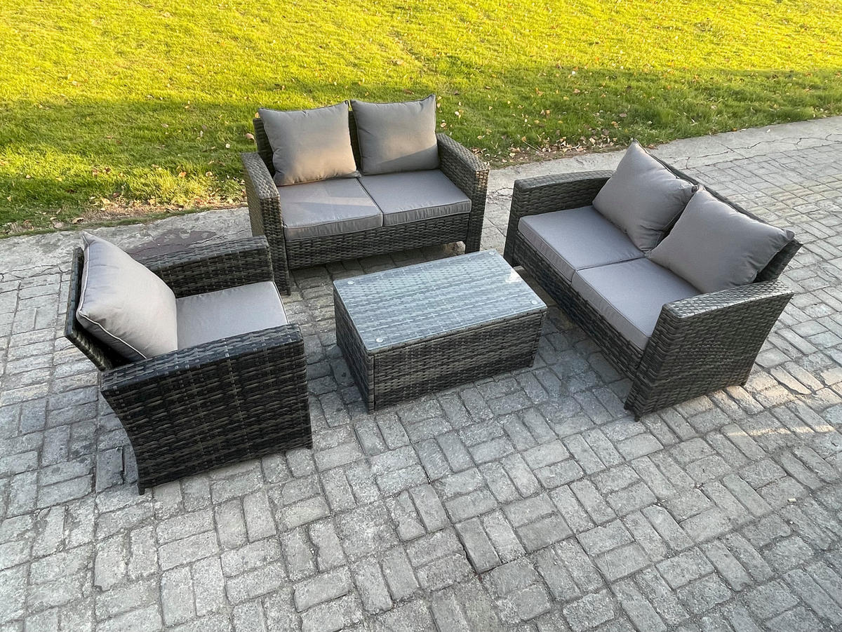 GARTENSOFA Hohe Rückenlehne Polyrattan Dunkelgrau 5-Sitzer - Dunkelgrau, Metall - Fimous