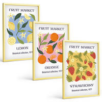 BILDER SET 3er Set - 40x60 cm Goldrahmen - Fruchtposter Zitronen Erdbeeren - Goldfarben, Kunststoff (40/60cm) - TULUP