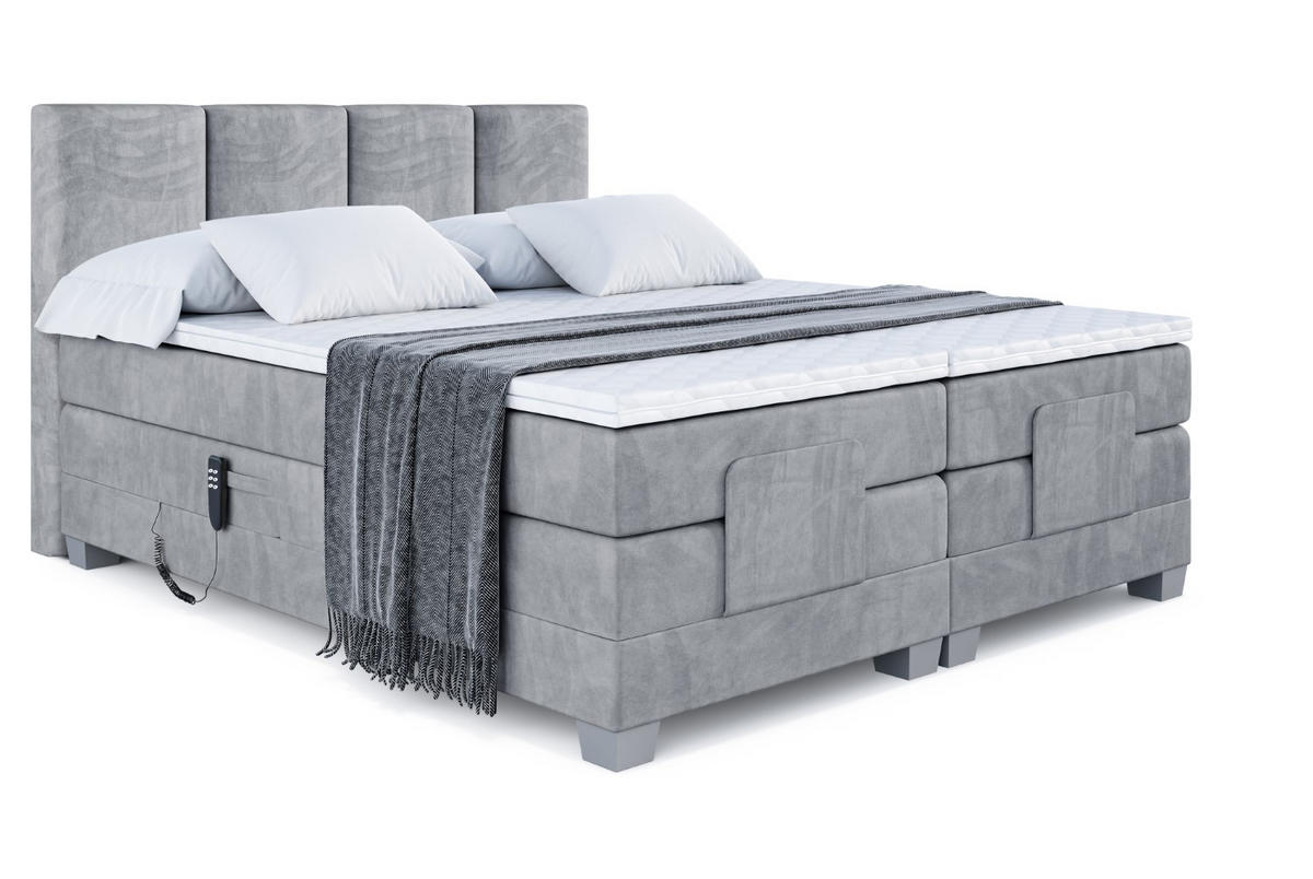 BOXSPRINGBETT elektrisch verstellbar mit 2 Matratzen H4/Taschenfederung ROKS EL 200 x 200 Hellgrau - Hellgrau, Holzwerkstoff (207/200cm) - ALTDECOR