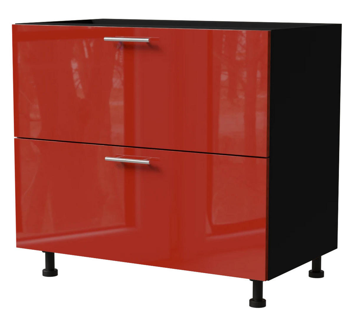 SCHUBLADENUNTERSCHRANK Brerra D2M/90 Korpus schwarz / Front RAL 3002 karminrot Hochglanz 90 / 50 / 82cm - Rot/Schwarz, Holz/Holzwerkstoff (90/82/50cm) - Feldmann-Wohnen