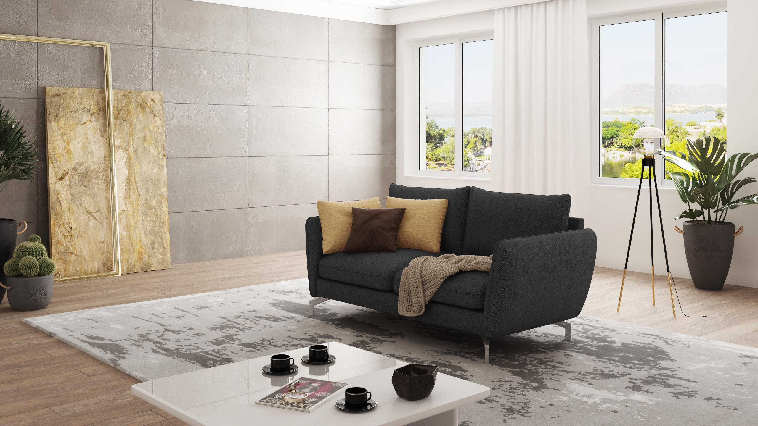 2-SITZER-SOFA Elou Graphit Microfaser - Chromfarben/Graphitfarben, Holz/Textil (172/87/92cm) - S-Style Möbel