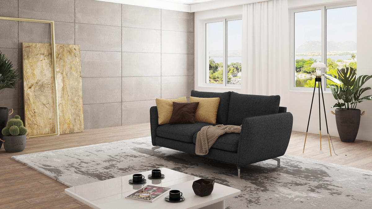 2-SITZER-SOFA Elou Graphit Microfaser - Chromfarben/Graphitfarben, Holz/Textil (172/87/92cm) - S-Style Möbel