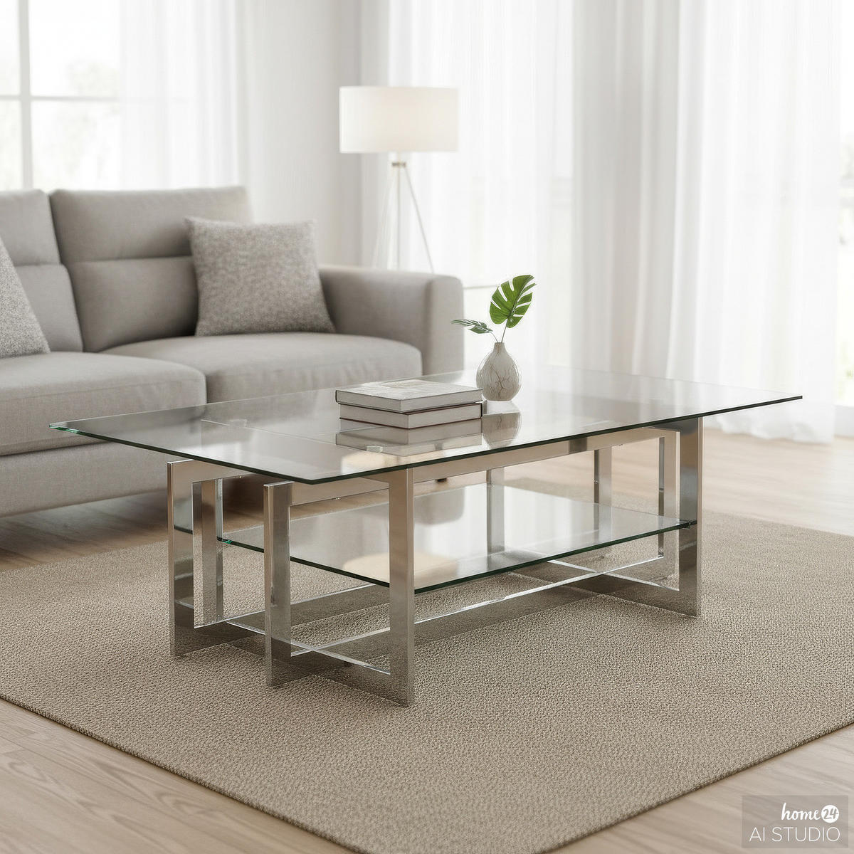 COUCHTISCH - Glas / Metall - Transparent / Silber - Silberfarben, Glas/Metall (65/120/40cm) - home24