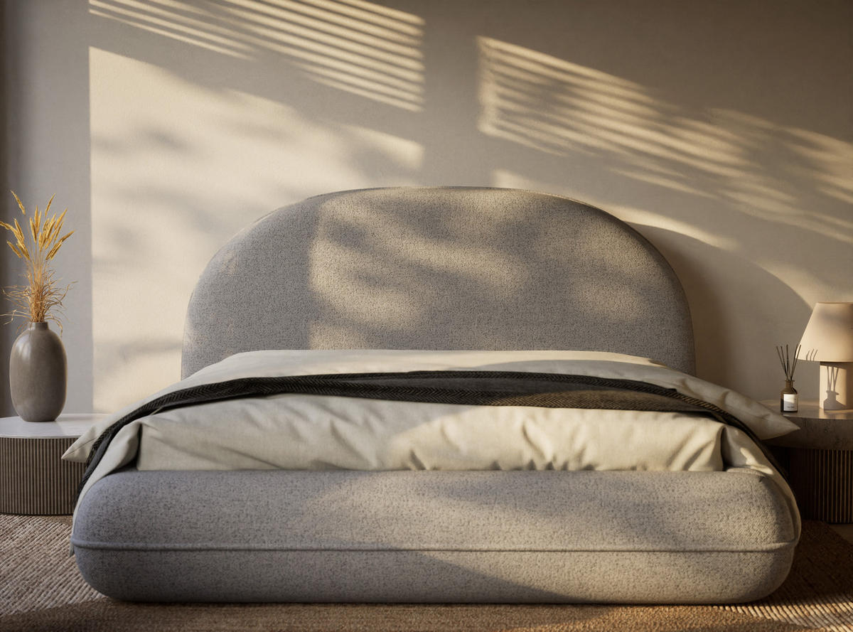 POLSTERBETT Koji Hellgrau 180/200 cm im Webstoff - Hellgrau/Schwarz, Holz/Holzwerkstoff (180/200cm) - Maison de Reve