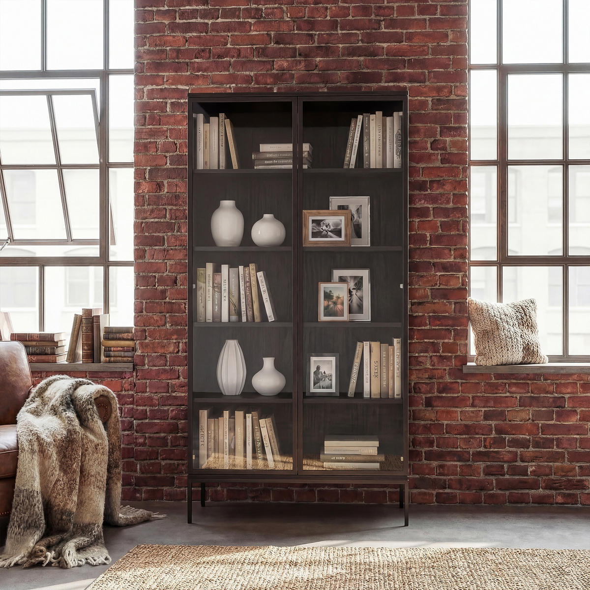 VITRINE DABLIN Glastüren, 100/41/190 cm Schwarz - Schwarz, Holzwerkstoff/Metall (100/190/41cm) - Idohome