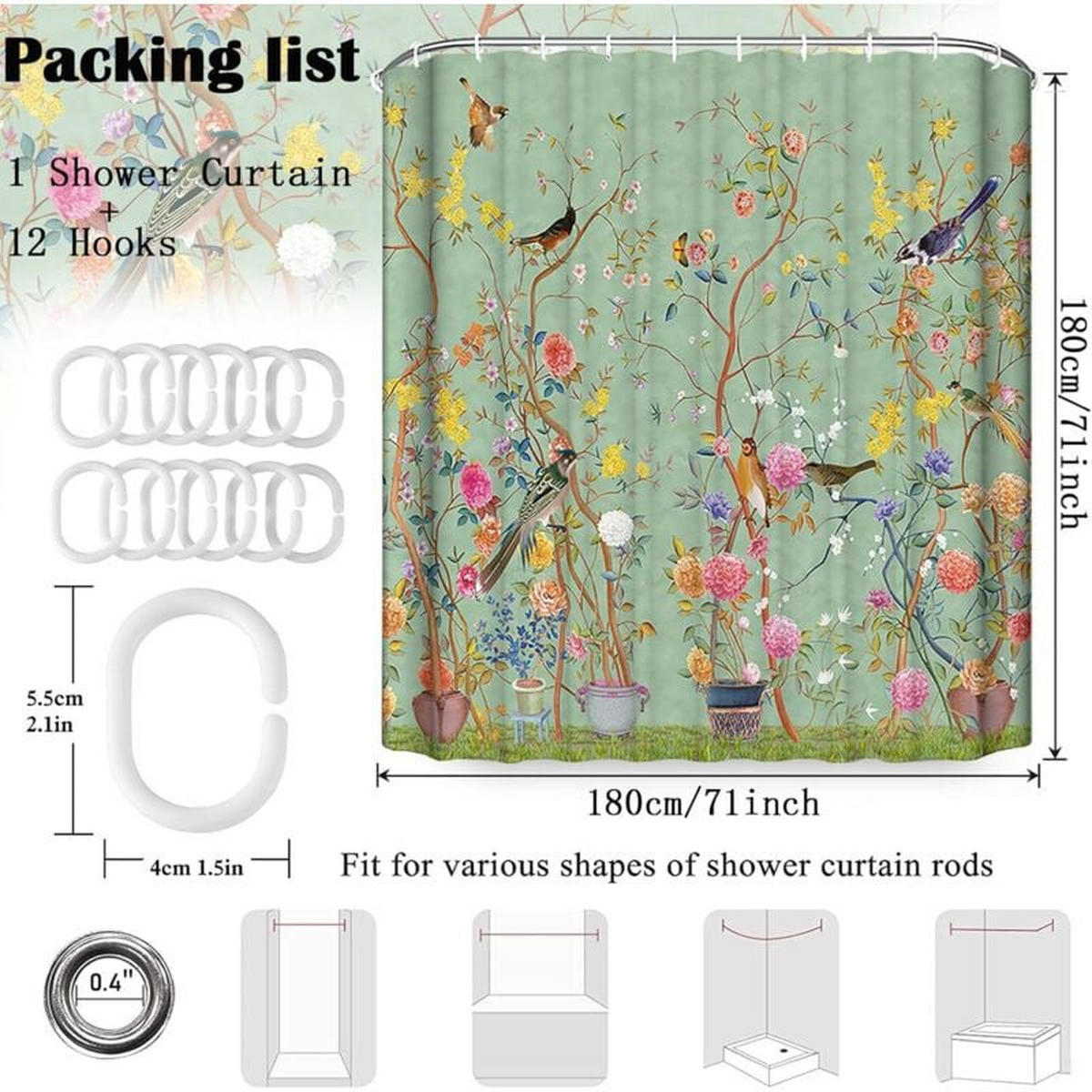 DUSCHVORHANG Grün schimmelresistent wasserdicht - Grün, Textil (180/180cm) - MCBOSON