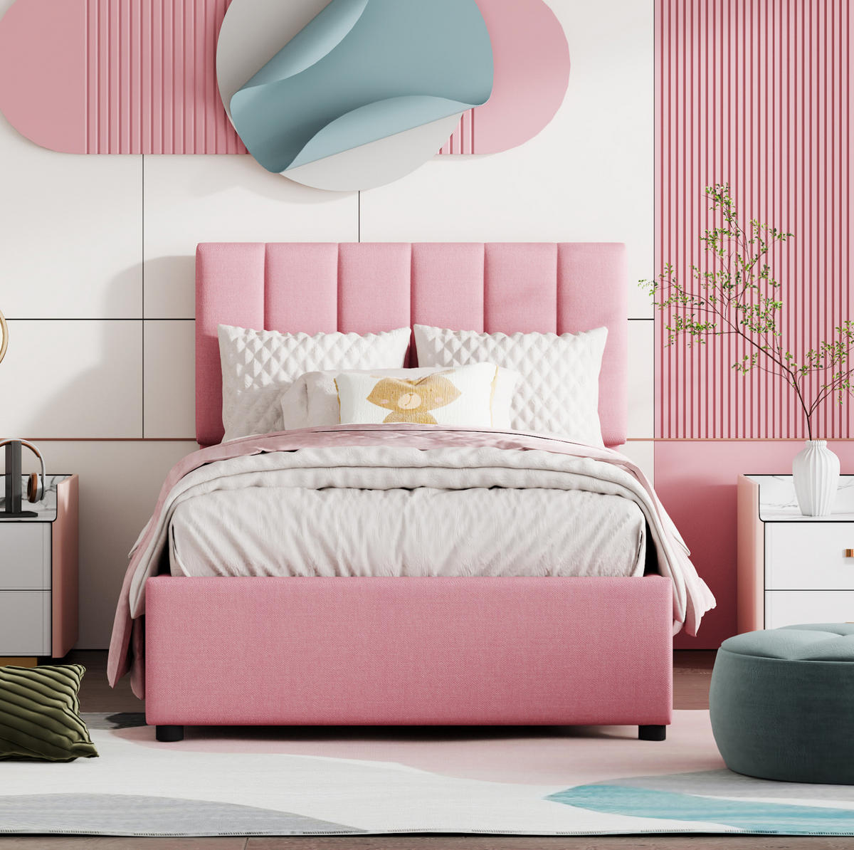 POLSTERBETT mit Bettkasten 90/200 cm in Rosa mit verstellbarem Kopfteil - Pink, Textil (90/200cm) - BEAOK