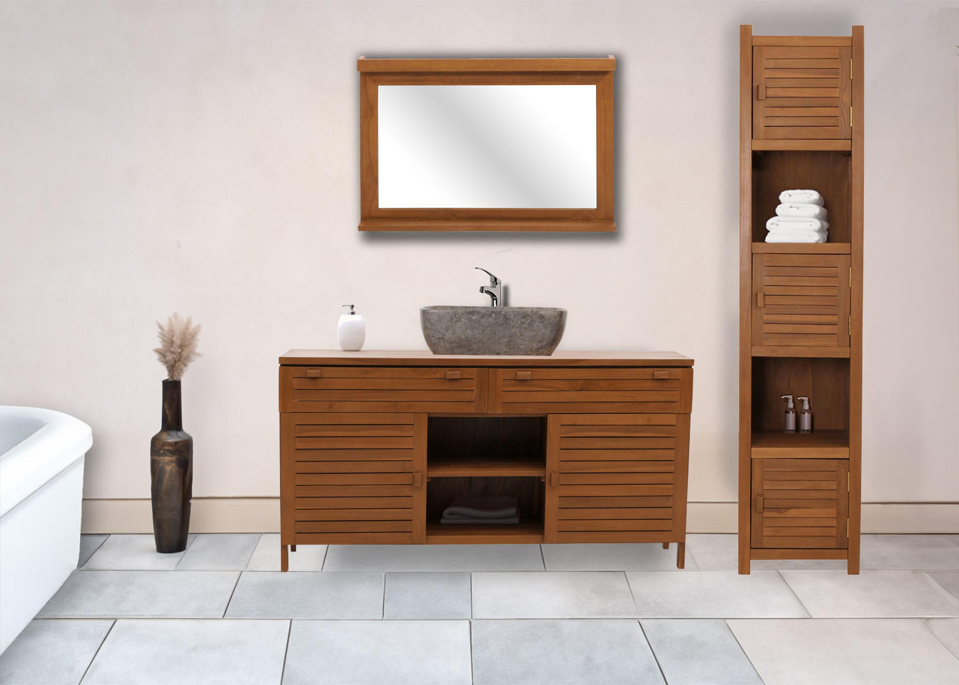 Thumbnail - MCW Waschbeckenunterschrank, Braun, Holz, Teakholz, 150x80x40 cm, Badezimmer, Badezimmerschränke, Waschbeckenunterschrän...