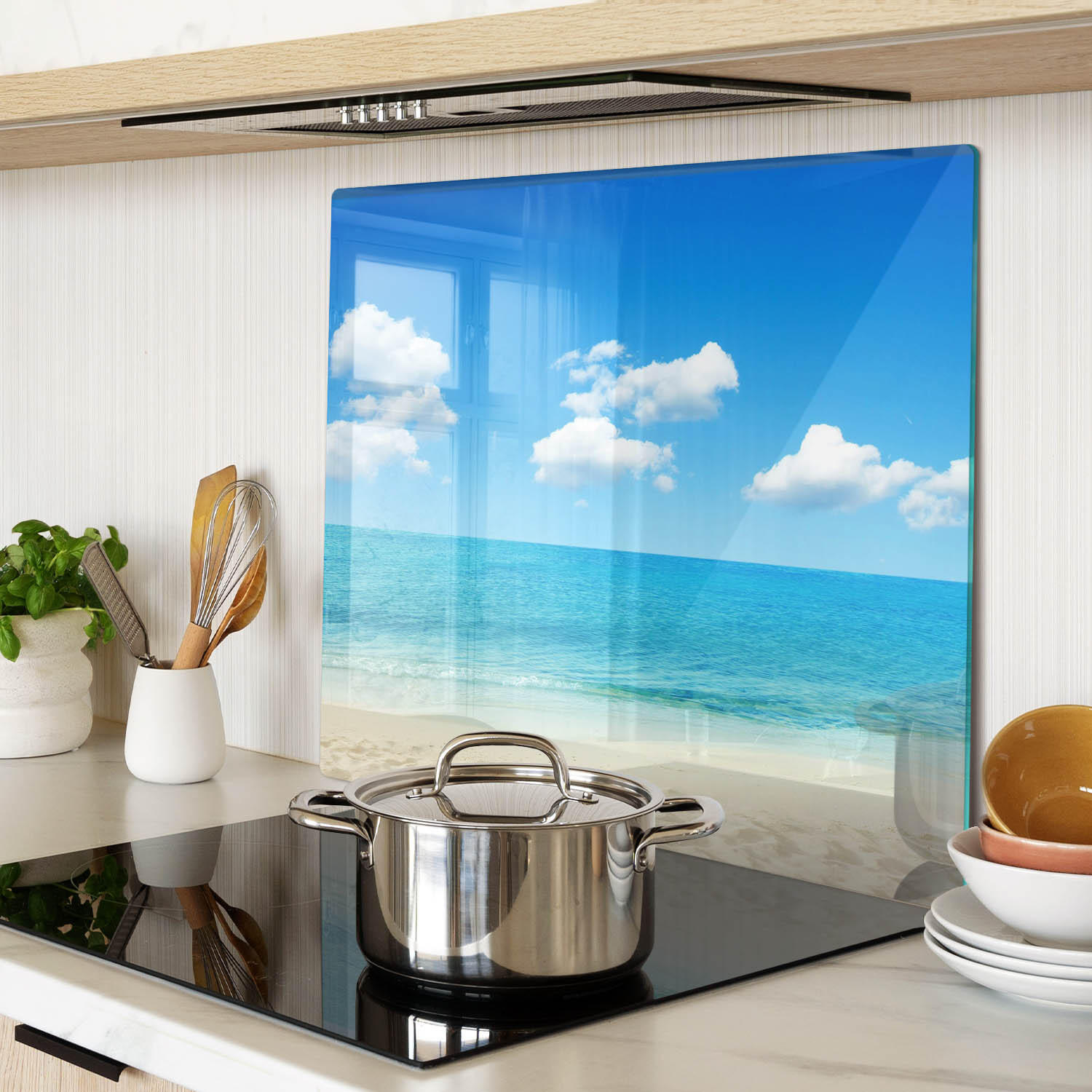GLASPLATTE 60x52 cm Paradise Beach - Blau, Glas (60/0.4/52cm) - TULUP
