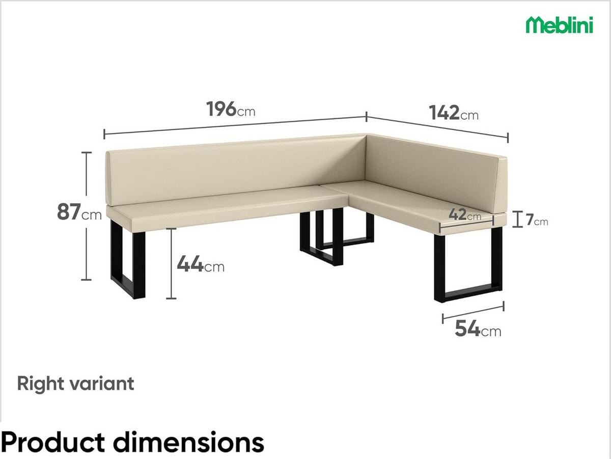 ECKBANK TONI_U - Creme, Leder (142/196cm) - Meblini
