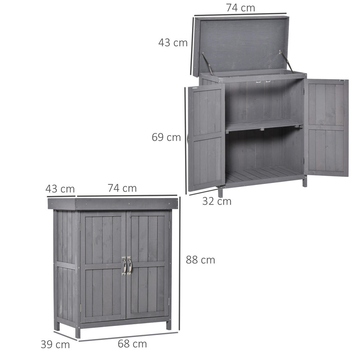GARTENKOMMODE 74/88/43 cm Grau aus Holz mit 2 Fächern - Grau, Holz (43/88/74cm) - OKMYHOME