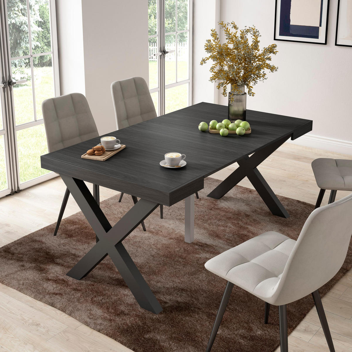 KONSOLENTISCH ausziehbar 58 bis 160cm, für 8 Gäste, schwarz, 90/58/73cm - Schwarz, Holzwerkstoff (90/160/73cm) - Skraut Home