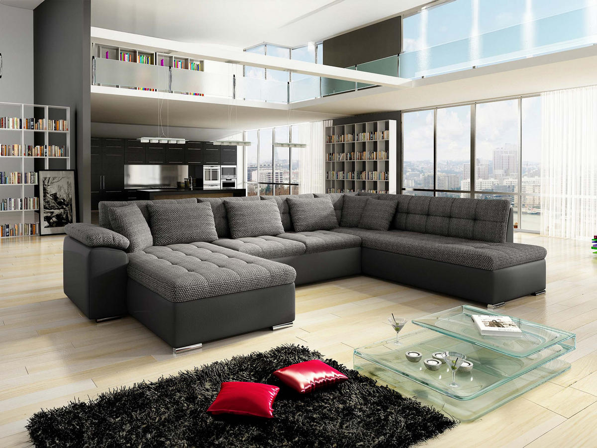 WOHNLANDSCHAFT Niko Bis, Seite: Links - Graphitfarben, Holz/Textil (348/76/205cm) - MIRJAN24