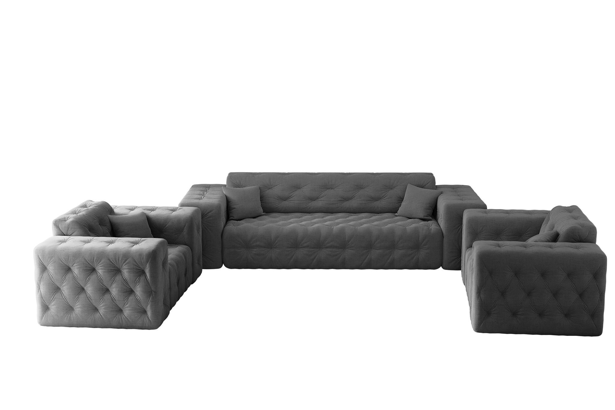 SOFASET Chantal In Moly - Anthrazit, Holzwerkstoff/Textil (251/78/96cm) - Fun Möbel