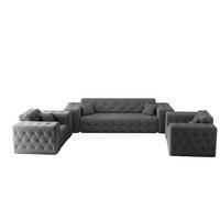 SOFASET Chantal In Moly - Anthrazit, Holzwerkstoff/Textil (251/78/96cm) - Fun Möbel