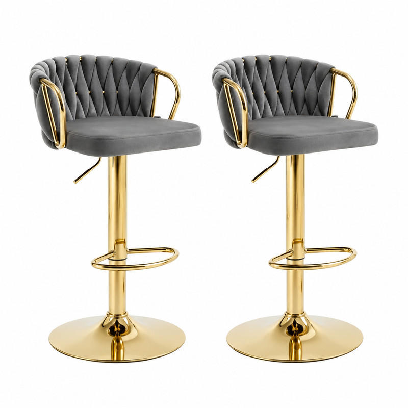 BARHOCKER 2er-Set drehbar höhenverstellbar Samt Dark Gray - Dunkelgrau, Metall (49.5/98/50.51cm) - Meubliv