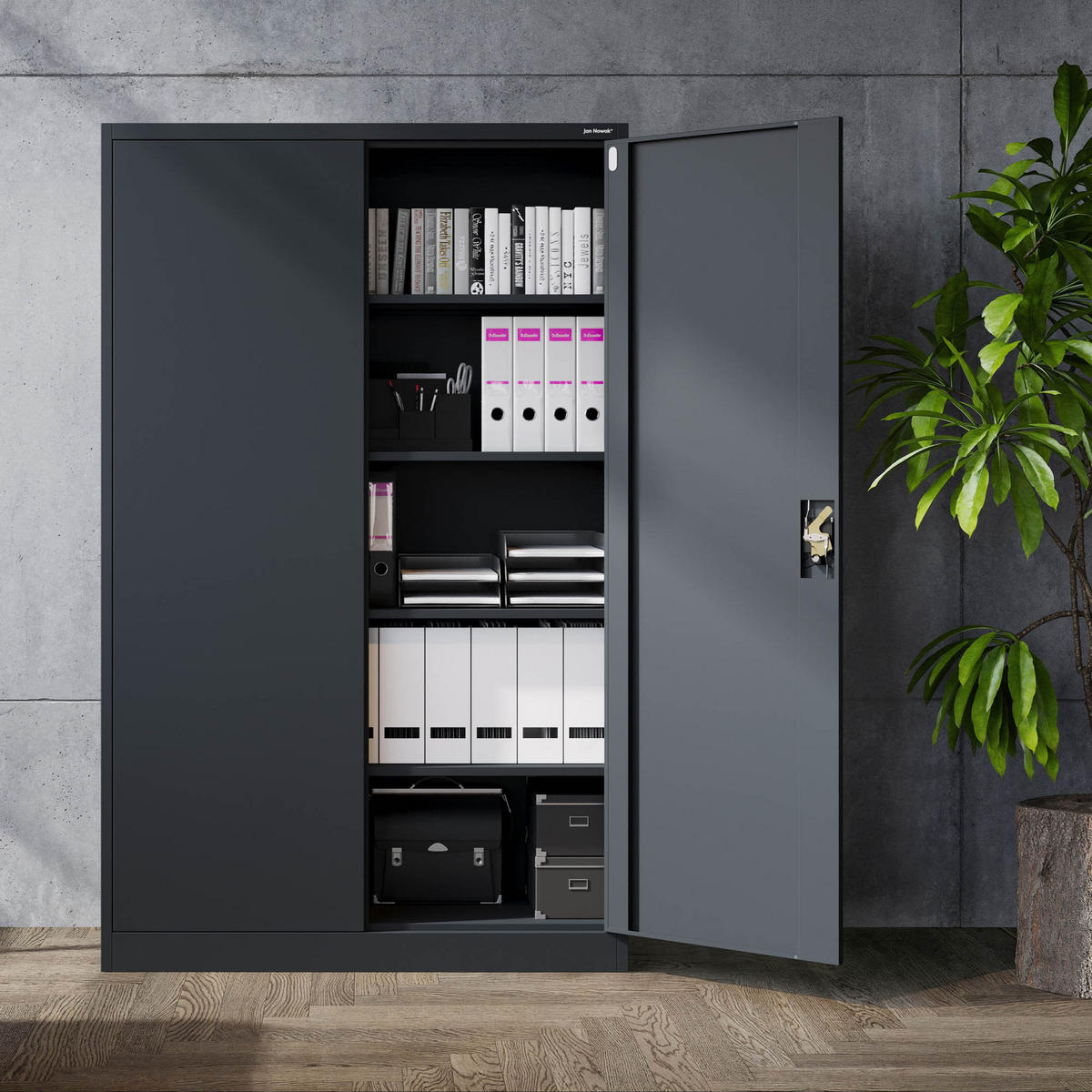 AKTENSCHRANK JAN II - Anthrazit, Metall (115/185/40cm) - Jan Nowak