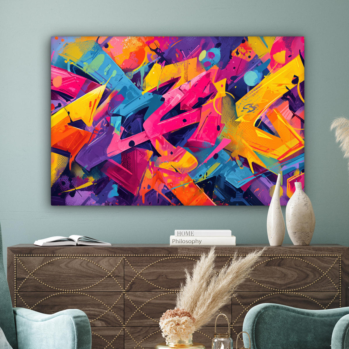 LEINWANDBILD Abstrakt - Formen - Farbenfroh XXL 150x100 cm - Magenta, Textil (150/100cm) - MuchoWow