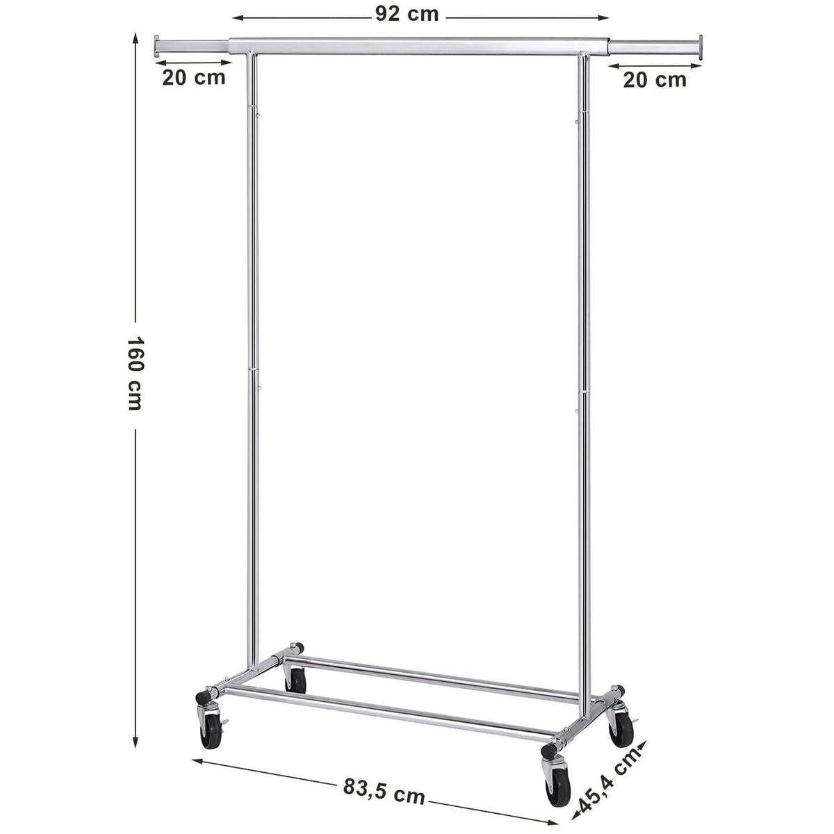 KLEIDERREGAL auf rädern, chrom - Chromfarben, Metall (132/160/45.4cm) - A2A Home