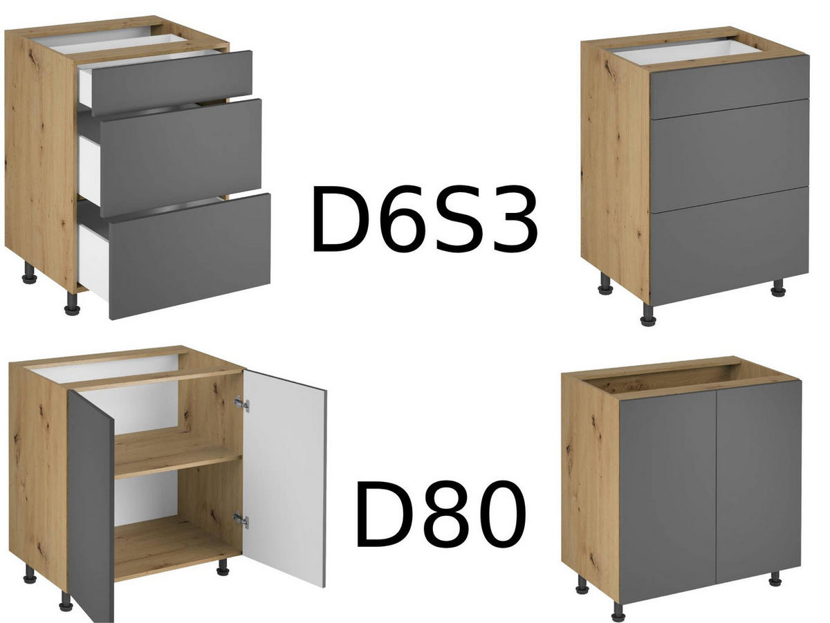 KÜCHENZEILE 400 cm - Langen KL9-M400 in Grau/Matt - Grau, Holz (400/248/58cm)
