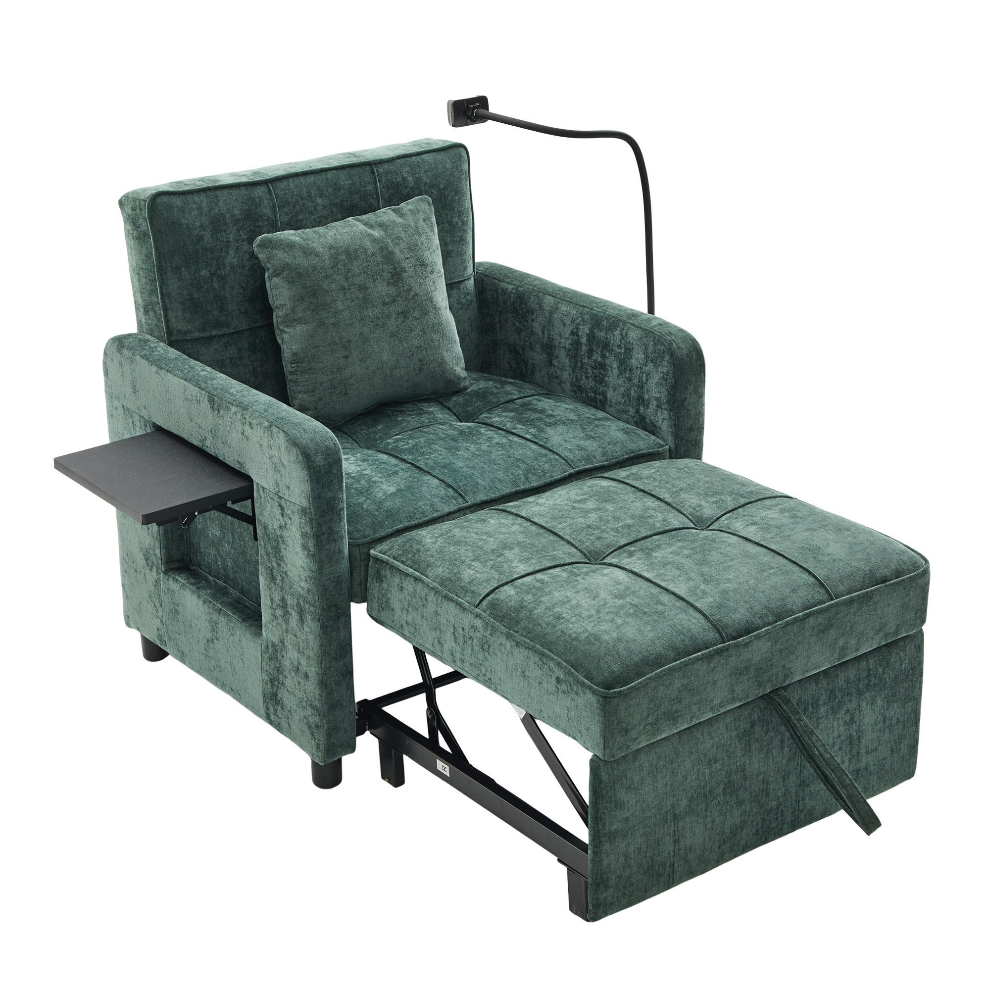 FERNSEHSESSEL Relaxsessel,Polsterliege mit Stauraum,Chenille,Grün - Grün, Textil (79/83/167cm) - LVHOM