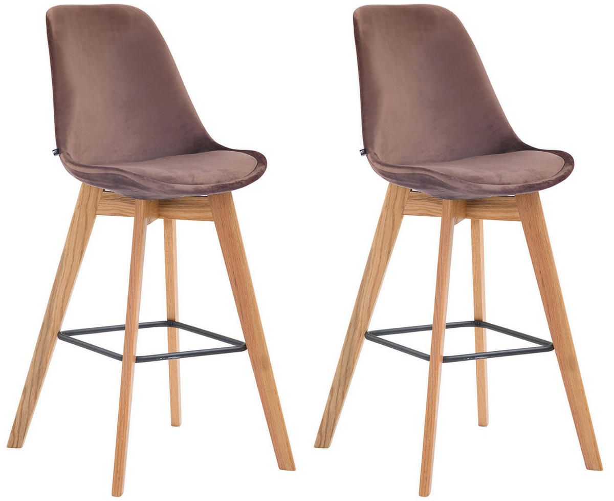 BARHOCKER 2er Set Samt braun - Eukalyptusholzfarben/Braun, Holz/Textil (48/112/56cm) - CLP