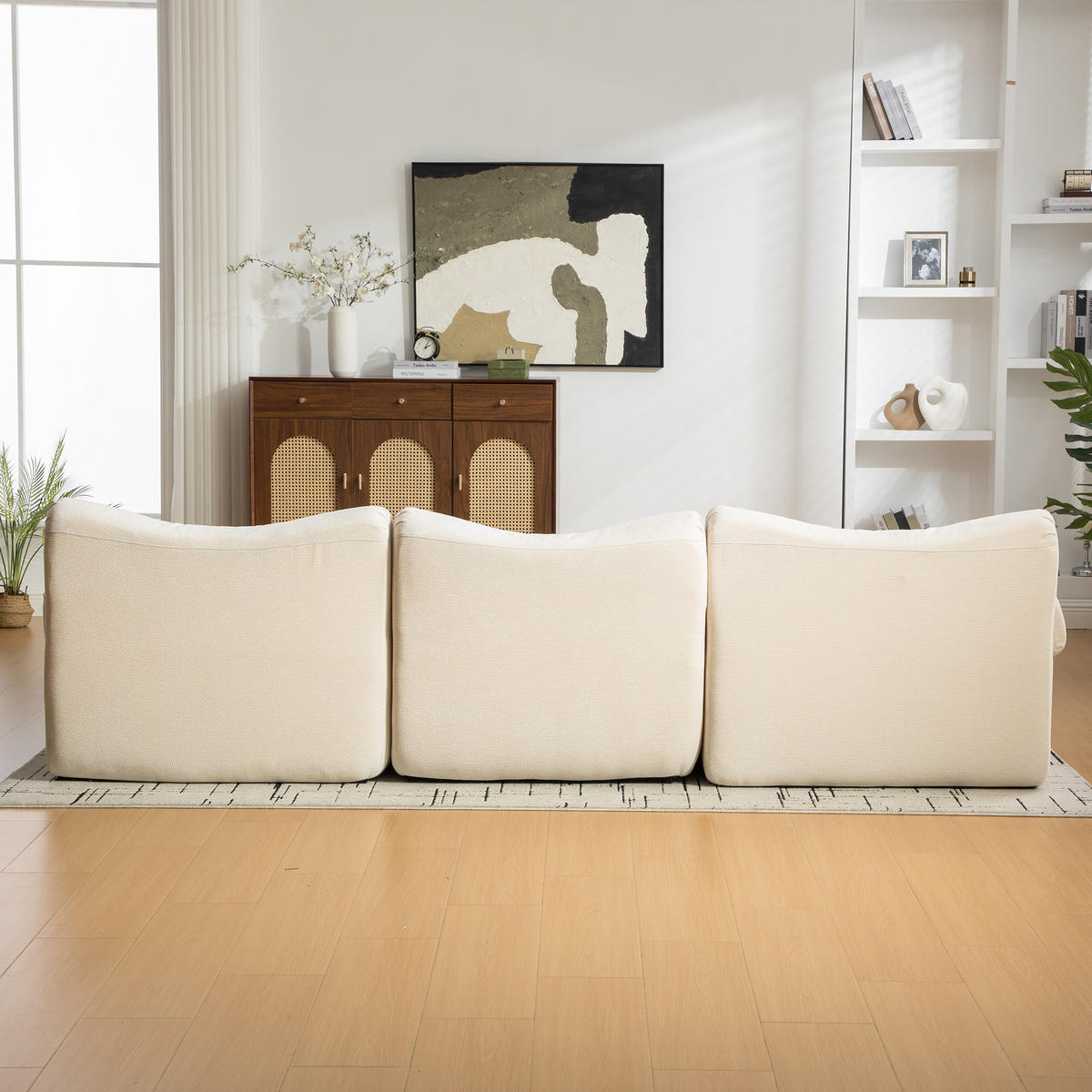 ECKSOFA 284.5/181/72.5 cm Beige Chenille mit 1 Fußhocker - Beige, Textil (284.5/181cm) - Oxeza