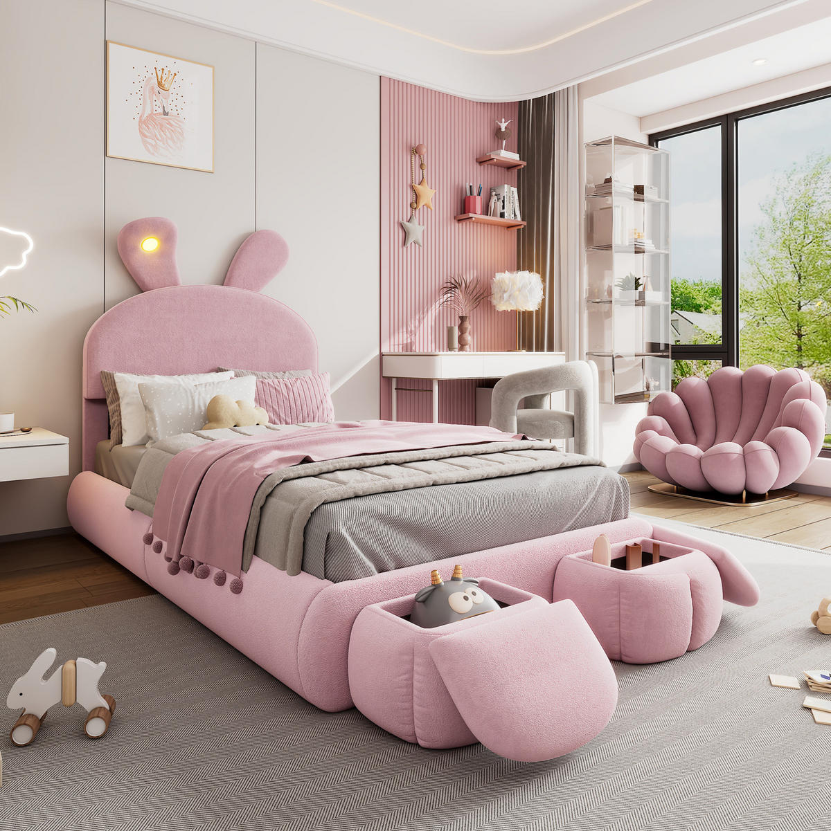 POLSTERBETT 90/200 cm Rosa aus Samt mit LED-Beleuchtung - Rosa, Textil (90/200cm) - OKMYHOME