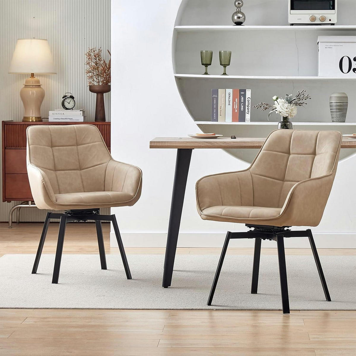 ESSZIMMERSTUHL 2er Set drehbar mit Armlehne, Kunstleder beige - Beige, Kunststoff (55/83/61cm)
