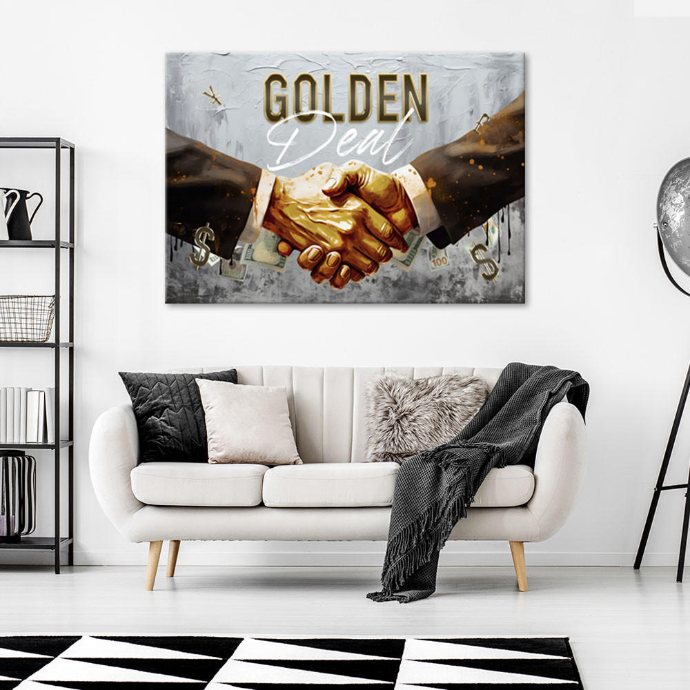 LEINWANDBILD Goldenes Geschäft 90x60cm - Goldfarben, Textil (90/60cm) - Feeby