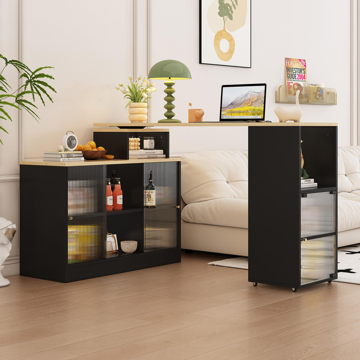 BARTSCH Ausziehbar Schwarz Stauraum Drehbar Beweglich Hochtisch - Schwarz, Holzwerkstoff (154/40/90cm) - FLIEKS