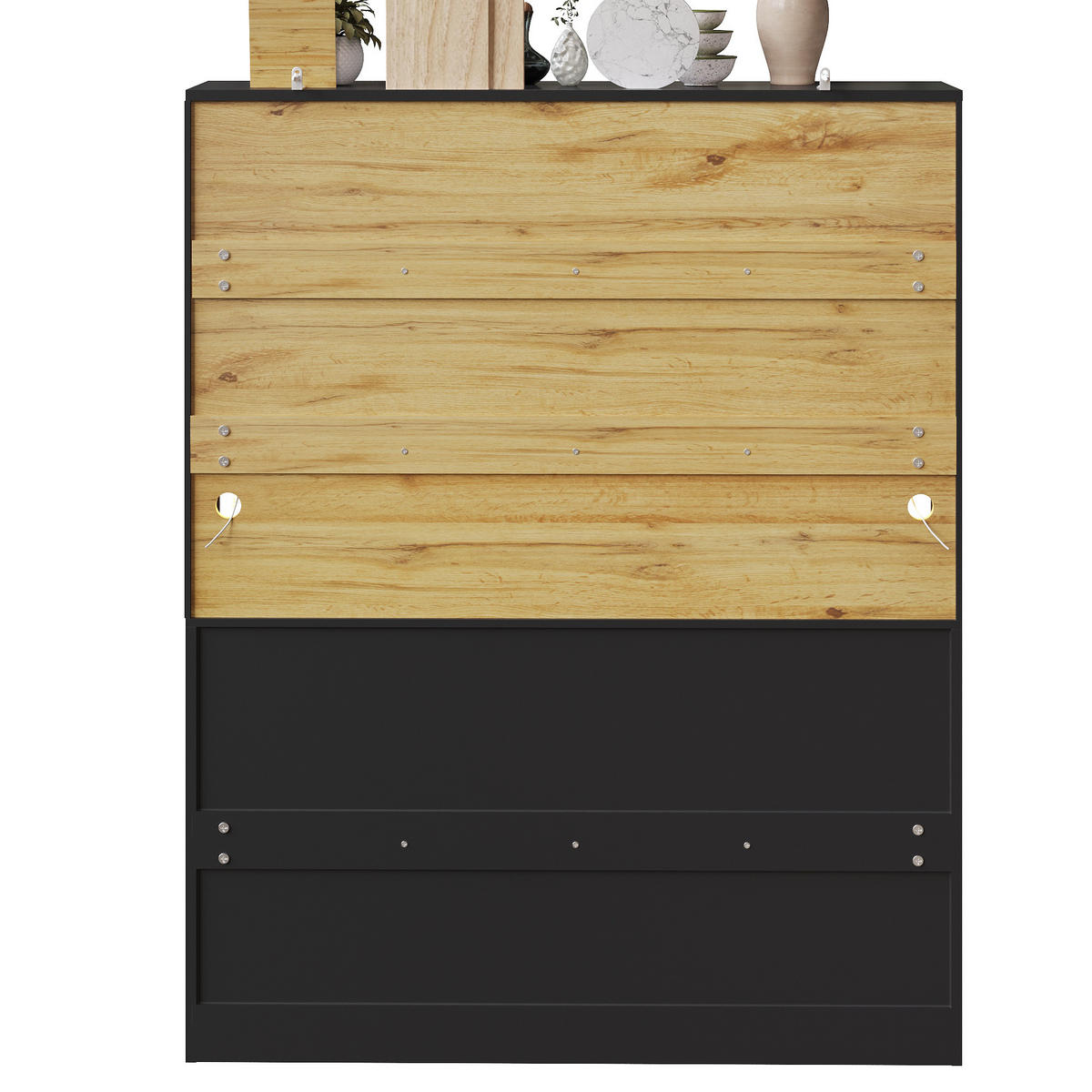 BUFFETSCHRANK 140/40/175 cm schwarz aus MDF mit LED-Beleuchtung - Schwarz, Holzwerkstoff (140/175/40cm) - OKWISH