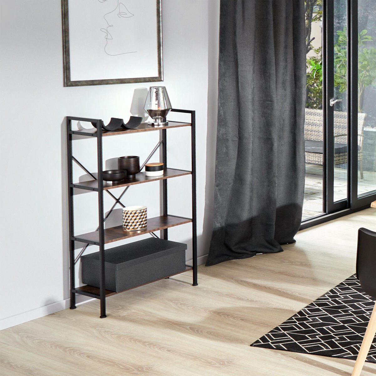 REGAL Leeds,inklusive Kippschutz, 67,5 x 31,5 x 121,5 cm,Industrial Holz dunkel, rustikal - Rostfarben, Holz (31.5/121.5/67.5cm) - tectake