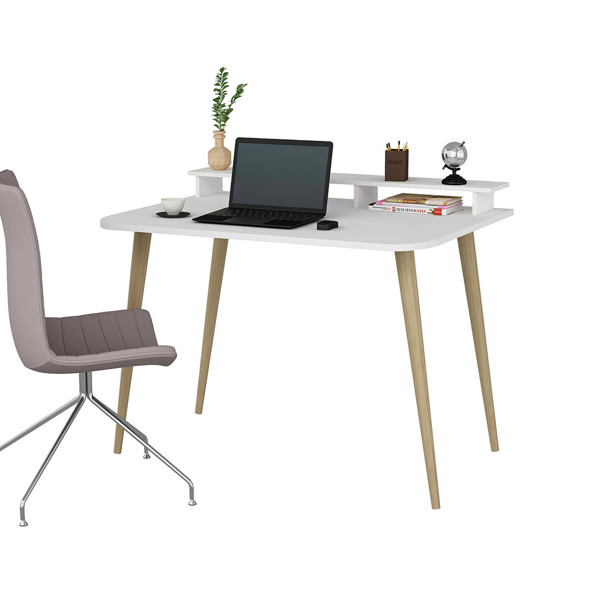 SCHREIBTISCH Östhammar - Naturfarben/Weiß, Holz/Holzwerkstoff (60/90/83.6cm) - [en.casa]