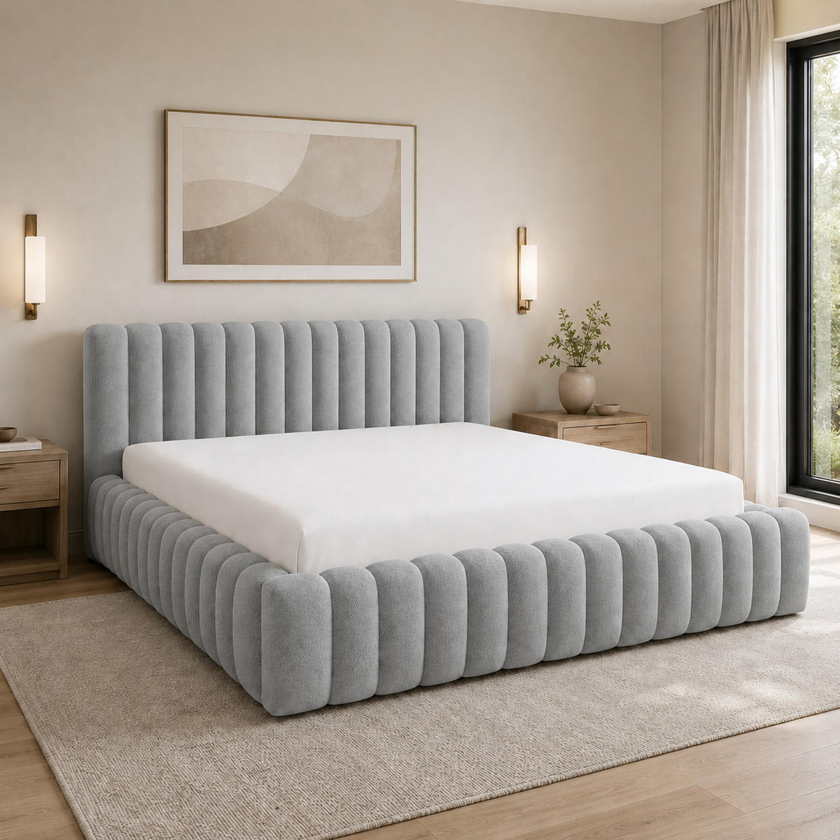 POLSTERBETT mit Stauraum Bouclé 200x200 cm in Grau - Grau, Textil (200/200cm) - Home Collective