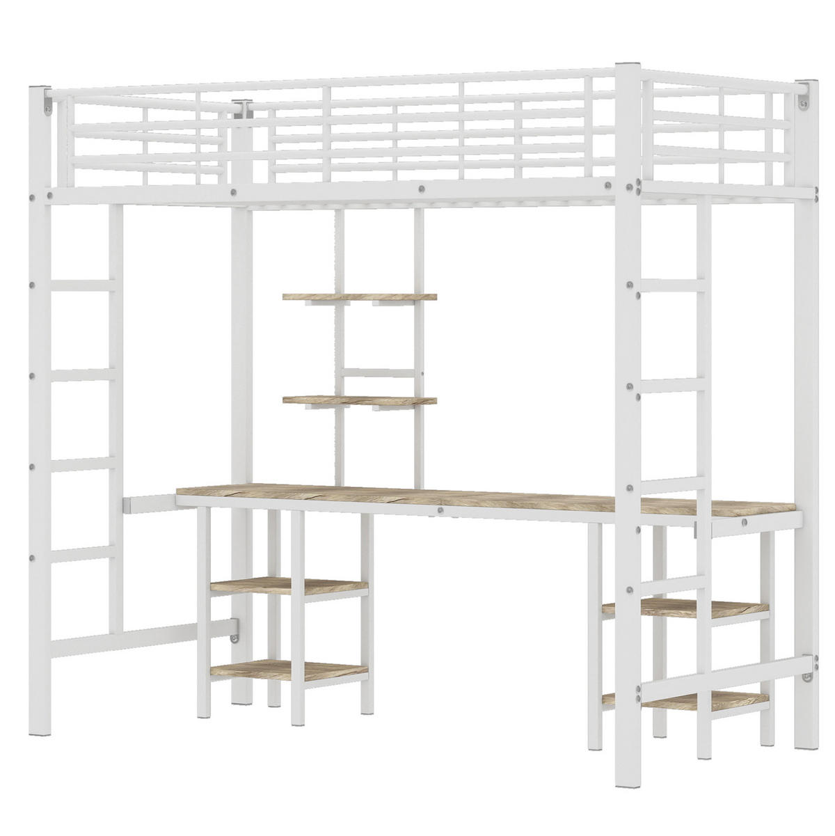 ETAGENBETT 90/200 cm in Weiß mit Schreibtisch und Regalen - Weiß, Holzwerkstoff (90/200cm) - OKMYHOME