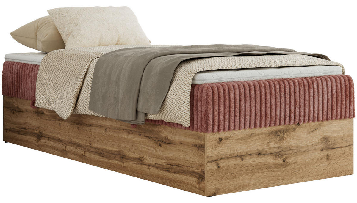 BOXBETT WOOD ZERO 90/200 - Rosa Cord - H4 - Topper T25 - Rosa, Textil (90/200cm) - MKS