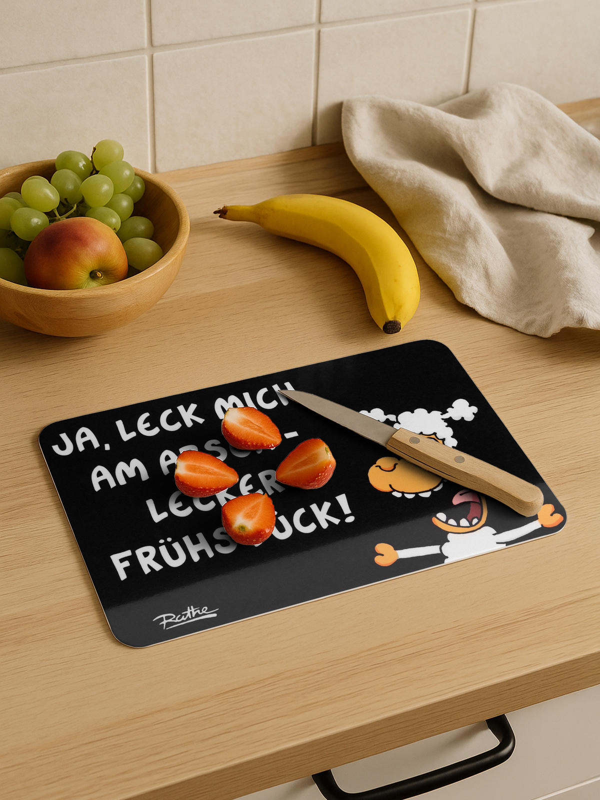BRETTCHEN Ralph Ruthe Ja, leck mich am Arsch lecker Frühstück Schwarz 14,5 x 23,5 cm - Multicolor, Kunststoff (14.5/23.5cm) - United Labels
