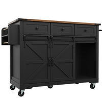 KÜCHENINSEL 140x73x94cm Schwarz mit 3 Schubladen & 5 Rollen - Schwarz, Holzwerkstoff (140/94/73cm) - Modfu