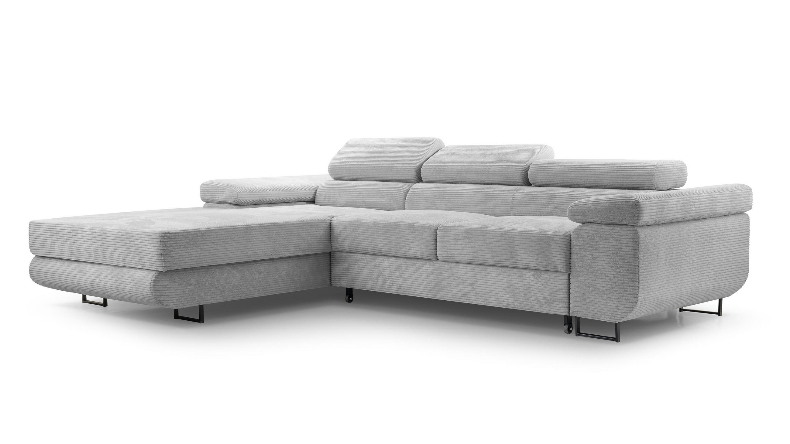 ECKSOFA L Form Arborio Hellgrau 280/203/90 cm Links mit Schlaffunktion - Hellgrau/Schwarz, Textil/Metall (203/280cm) - AX Living