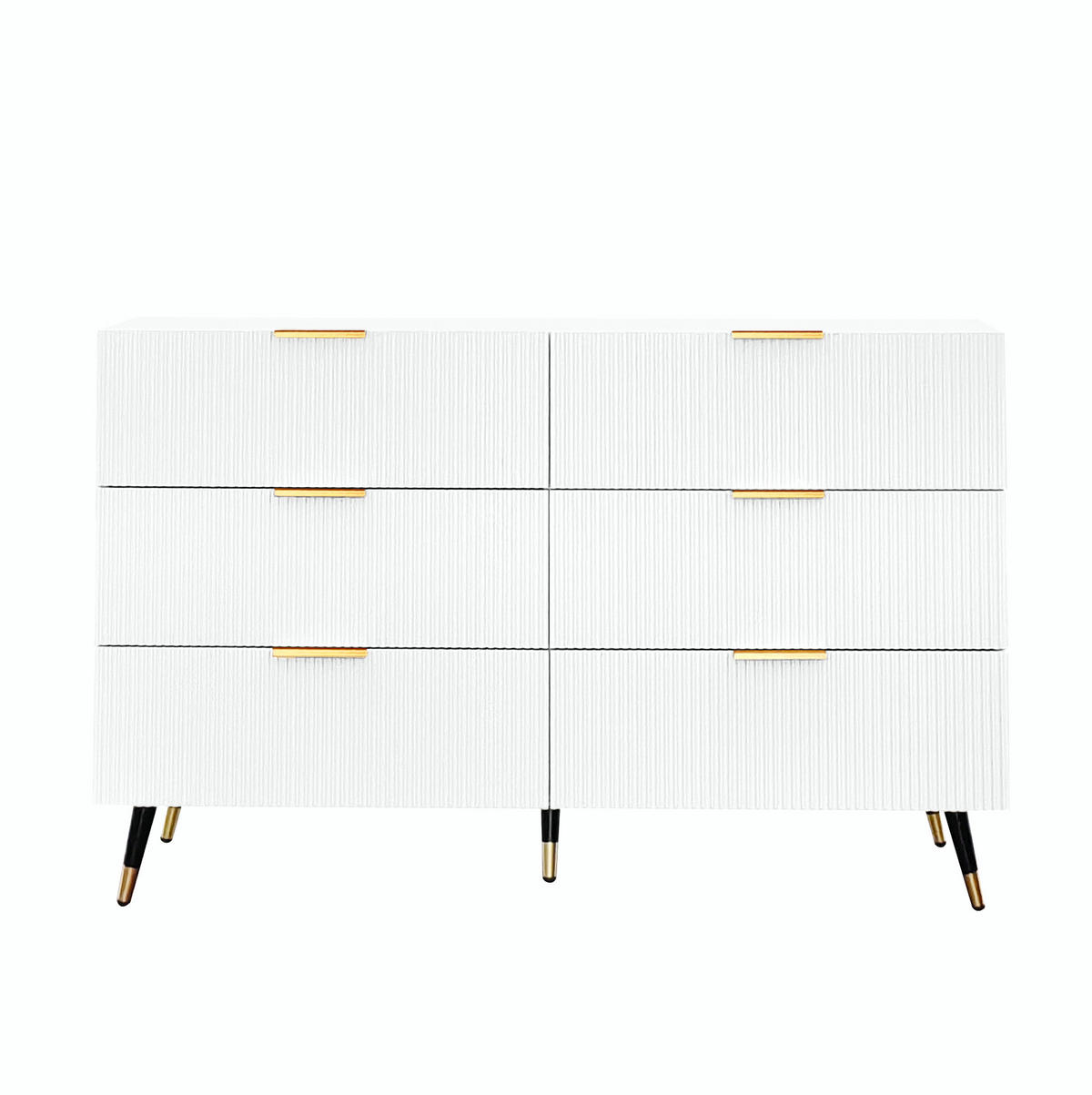 SIDEBOARD 120/40/77 cm in Weiß mit 6 Schubladen und goldfarbenen Details - Weiß, Holzwerkstoff (120/77/40cm) - Flora Grace