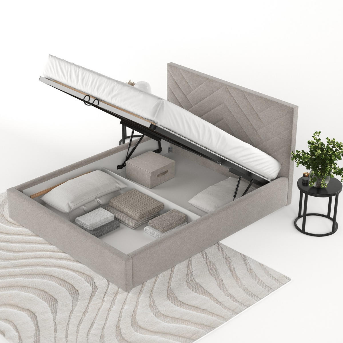 POLSTERBETT Arco 140/200 cm Beige im Asti Stoff - Beige/Schwarz, Holz/Holzwerkstoff (140/200cm) - AltaBeds