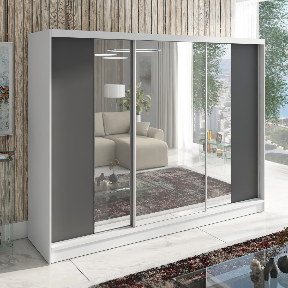 SCHWEBETÜRENSCHRANK 200 CM VIDA Farbe: Weiß, Graphit - Graphitfarben/Weiß, Holzwerkstoff (200/215/60cm) - A&J MöbelLand